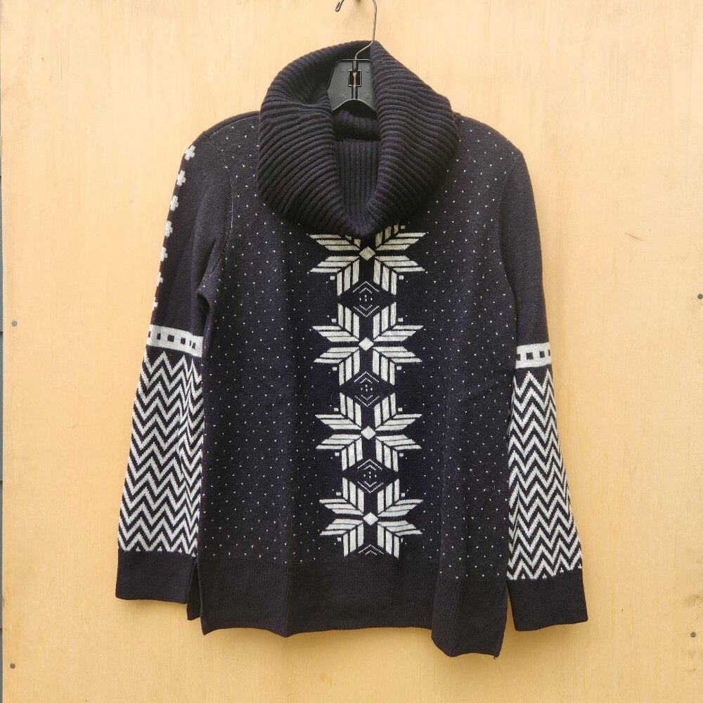 Talbots Fair Isle Lambswool Blend Snowflake Sweater Black White - Size Small